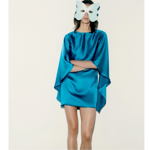Zara SATIN EFFECT MINI CAPE DRESS - Picture 8 of 15